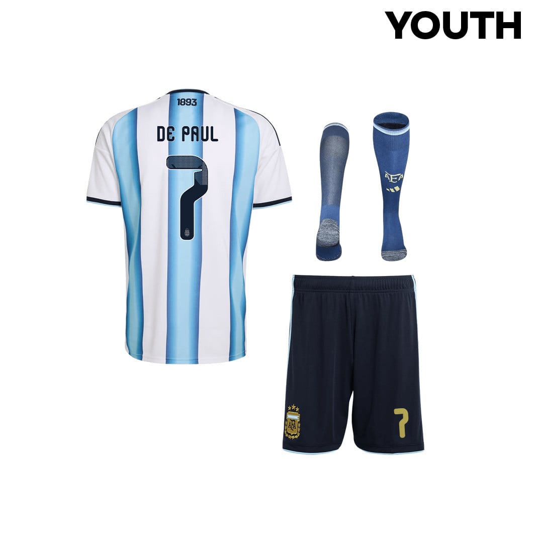 Rodrigo De Paul 7 Argentina 2026 YOUTH Home Kit Set – White