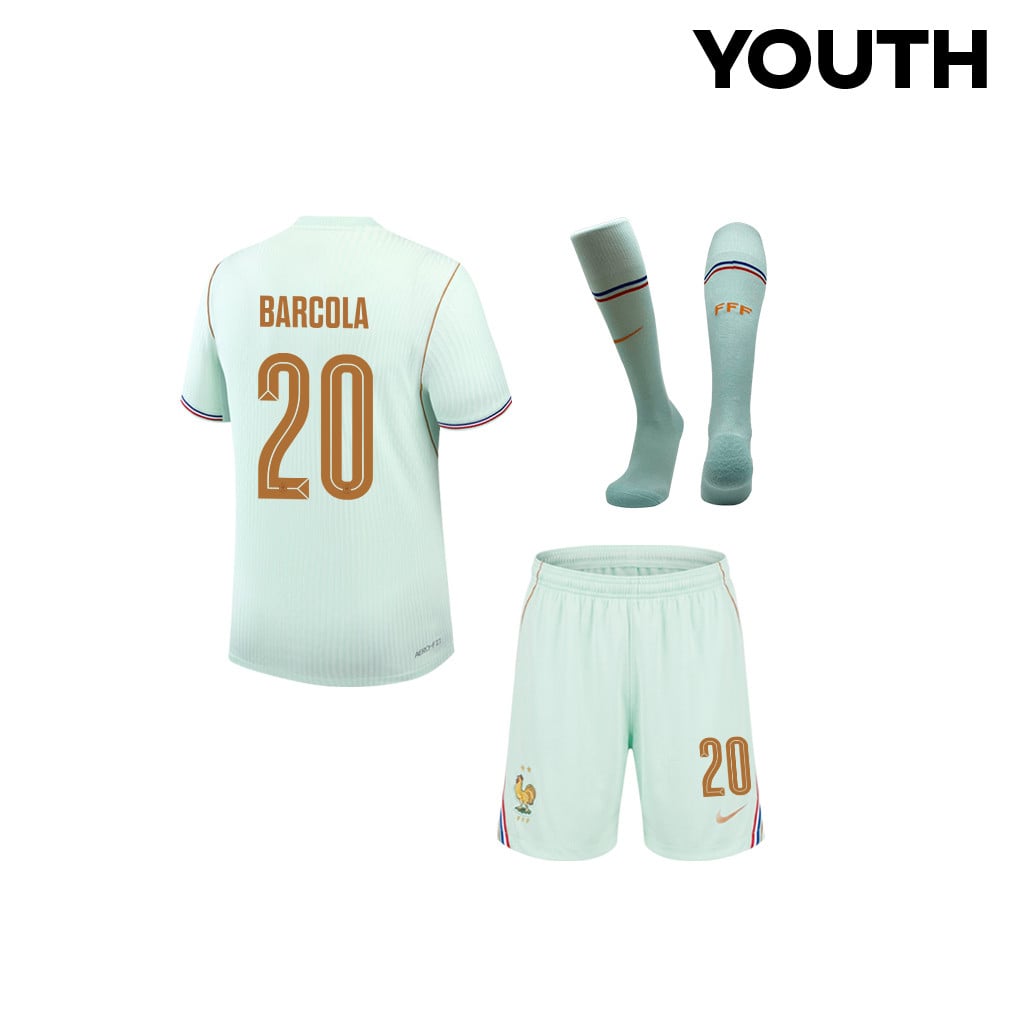 Bradley Barcola 20 France 2026 YOUTH Away Kit Set – Green
