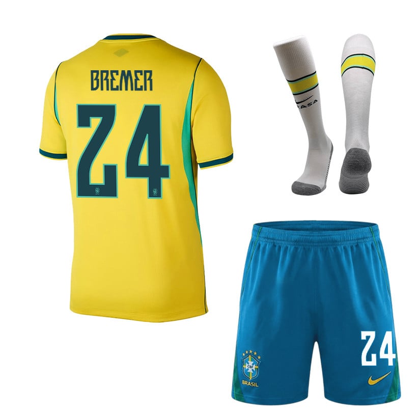 Gleison Bremer 24 Brazil 2026 Home Men Kit Set – Yellow