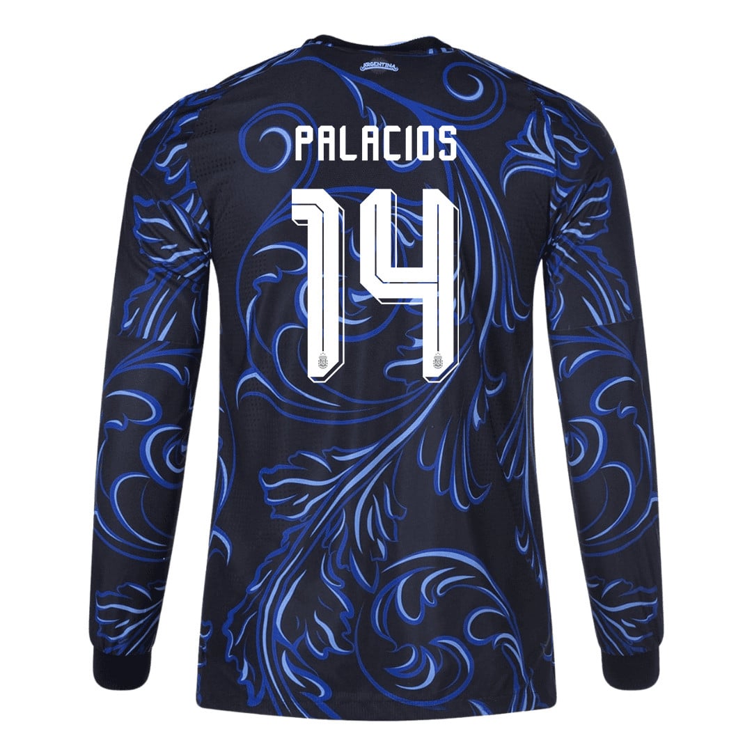 Exequiel Palacios 14 Argentina 2026 Away Long Sleeve Jersey - Black