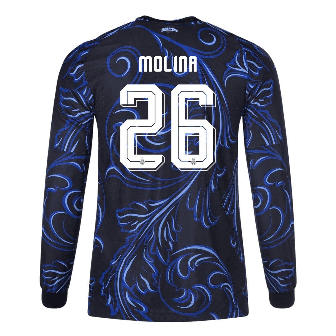 Nahuel Molina 26 Argentina 2026 Away Long Sleeve Jersey - Black