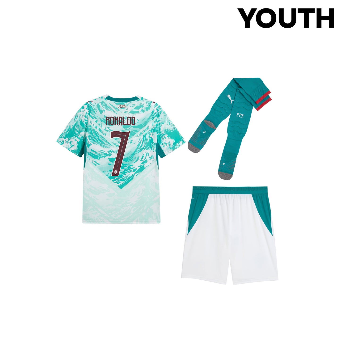 Cristiano Ronaldo 7 Portugal 2026 YOUTH Away Kit Set – White