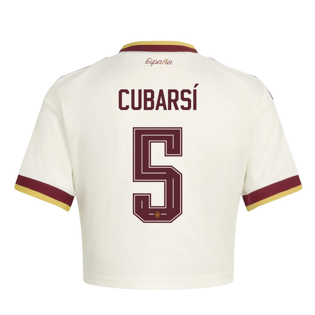 Pau Cubarsí 5 Spain 2026 Away Women's Cropped Jersey - White