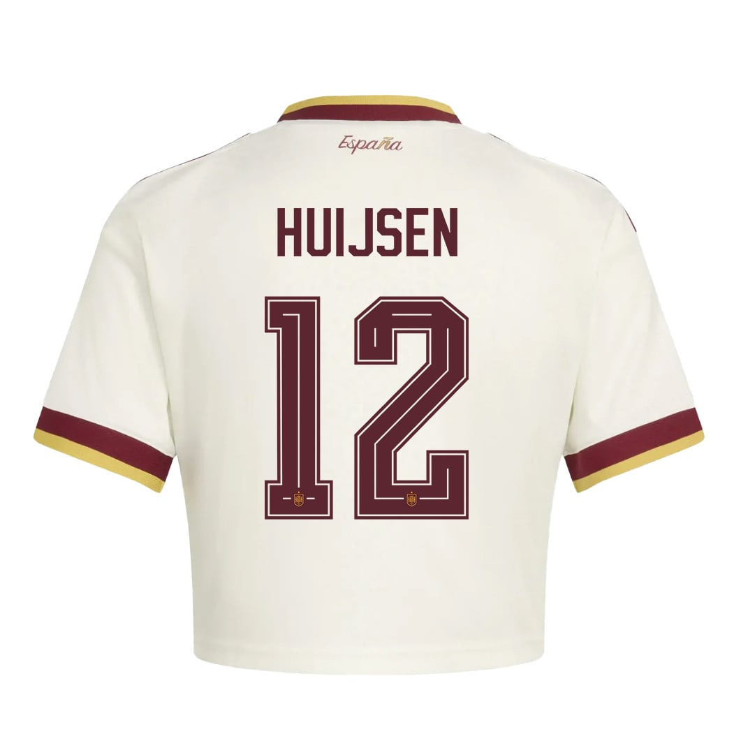 Dean Huijsen 12 Spain 2026 Away Women's Cropped Jersey - White