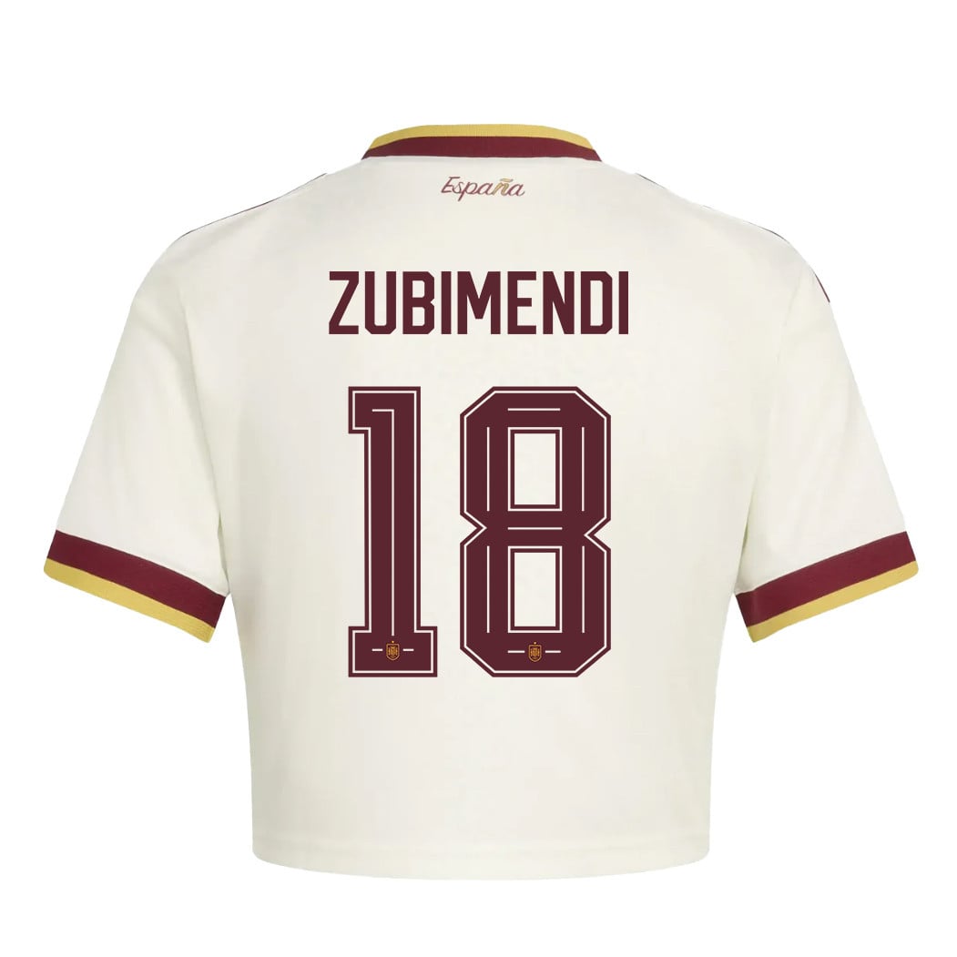 Martin Zubimendi 18 Spain 2026 Away Women's Cropped Jersey - White