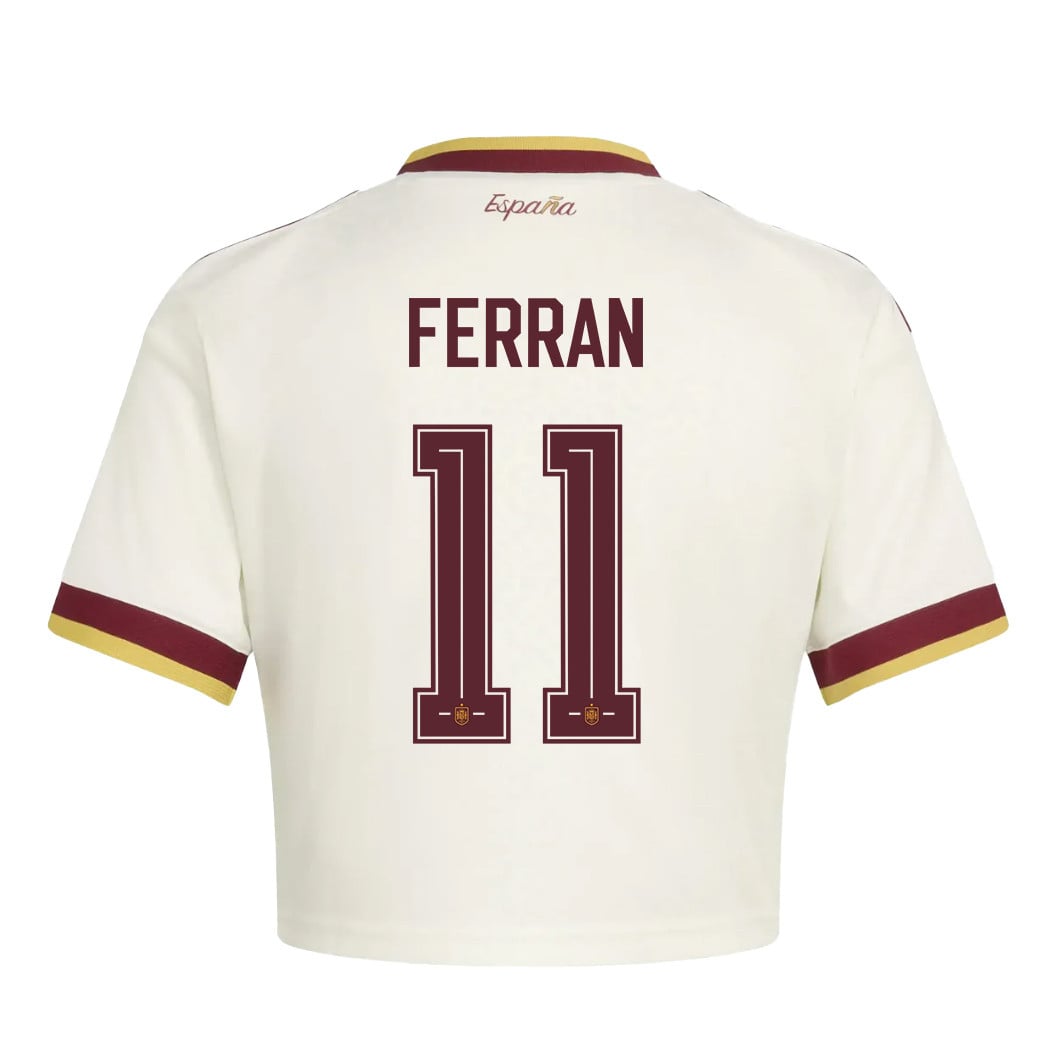 Ferran Torres 11 Spain 2026 Away Women's Cropped Jersey - White