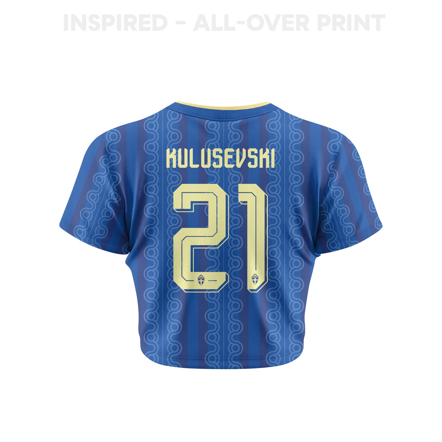 Dejan Kulusevski 21 Sweden 2026 Women's Away All-Over Print Cropped Jersey - Blue