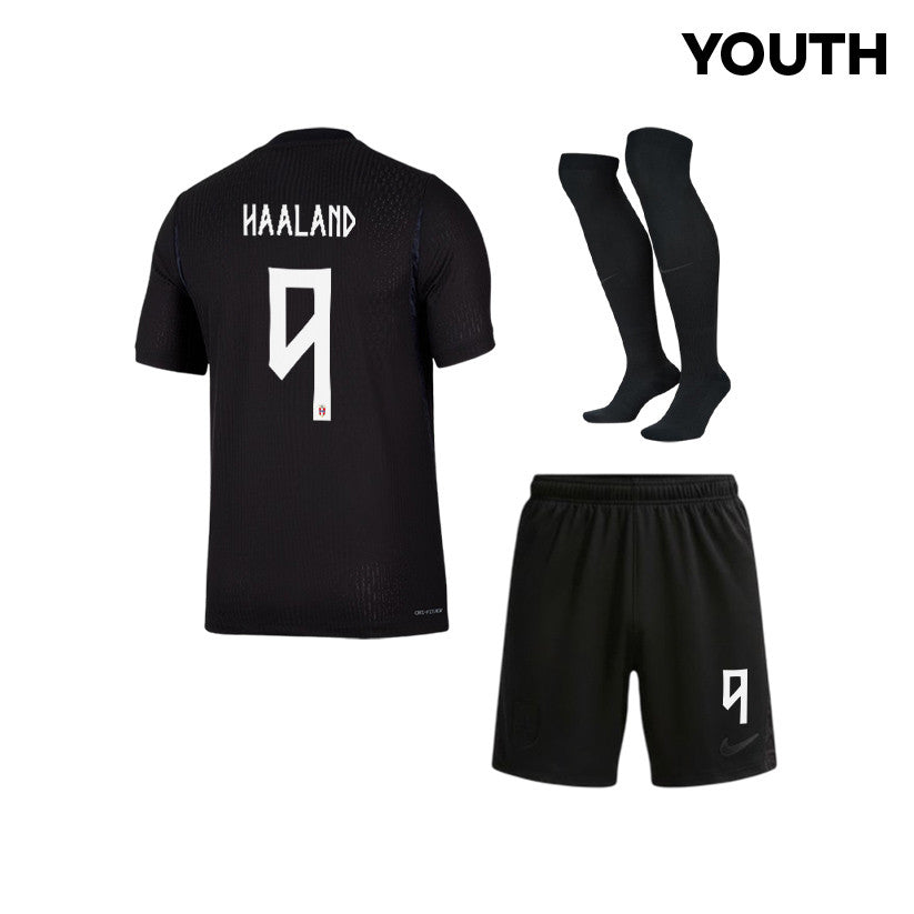 Erling Haaland 9 Norway 2026 YOUTH Away Kit Set – Black