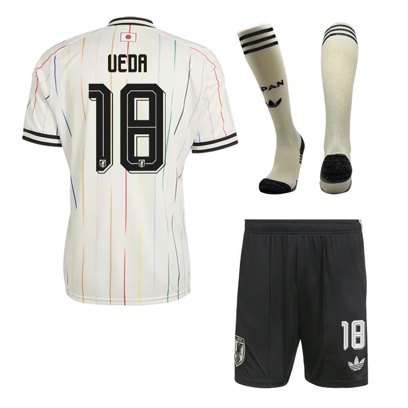 Ayase Ueda 18 Japan 2026 Away Men Kit Set – Off White/Black