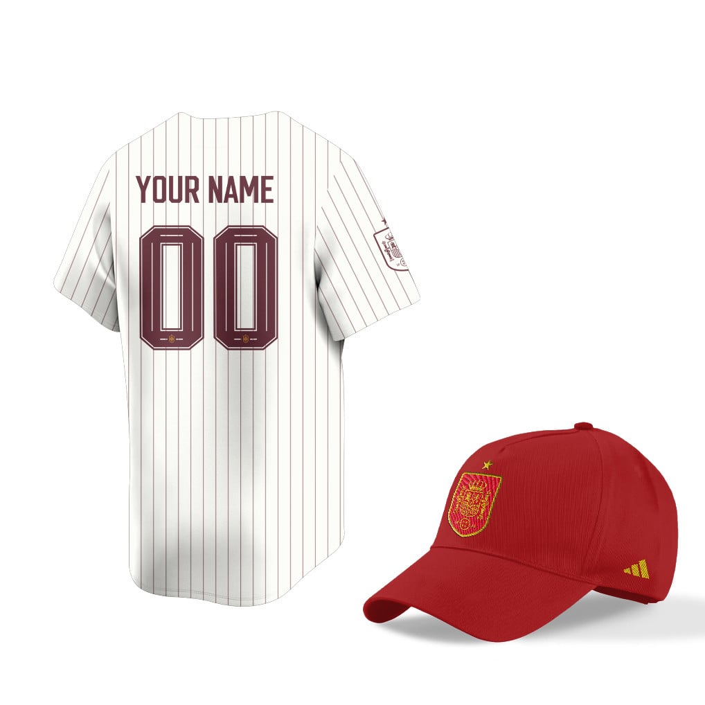 Spain World Cup 2026 Fan Gear Set – Away 3D Baseball Jersey & Hat