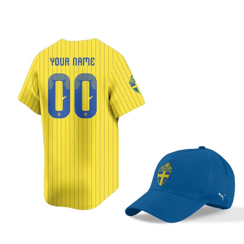 Sweden World Cup 2026 Fan Gear Set – Home 3D Baseball Jersey & Hat