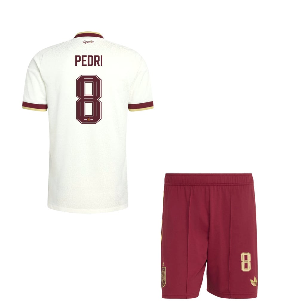 Pedri 8 Spain 2026 YOUTH Away Jersey & Shorts Set - White And Red