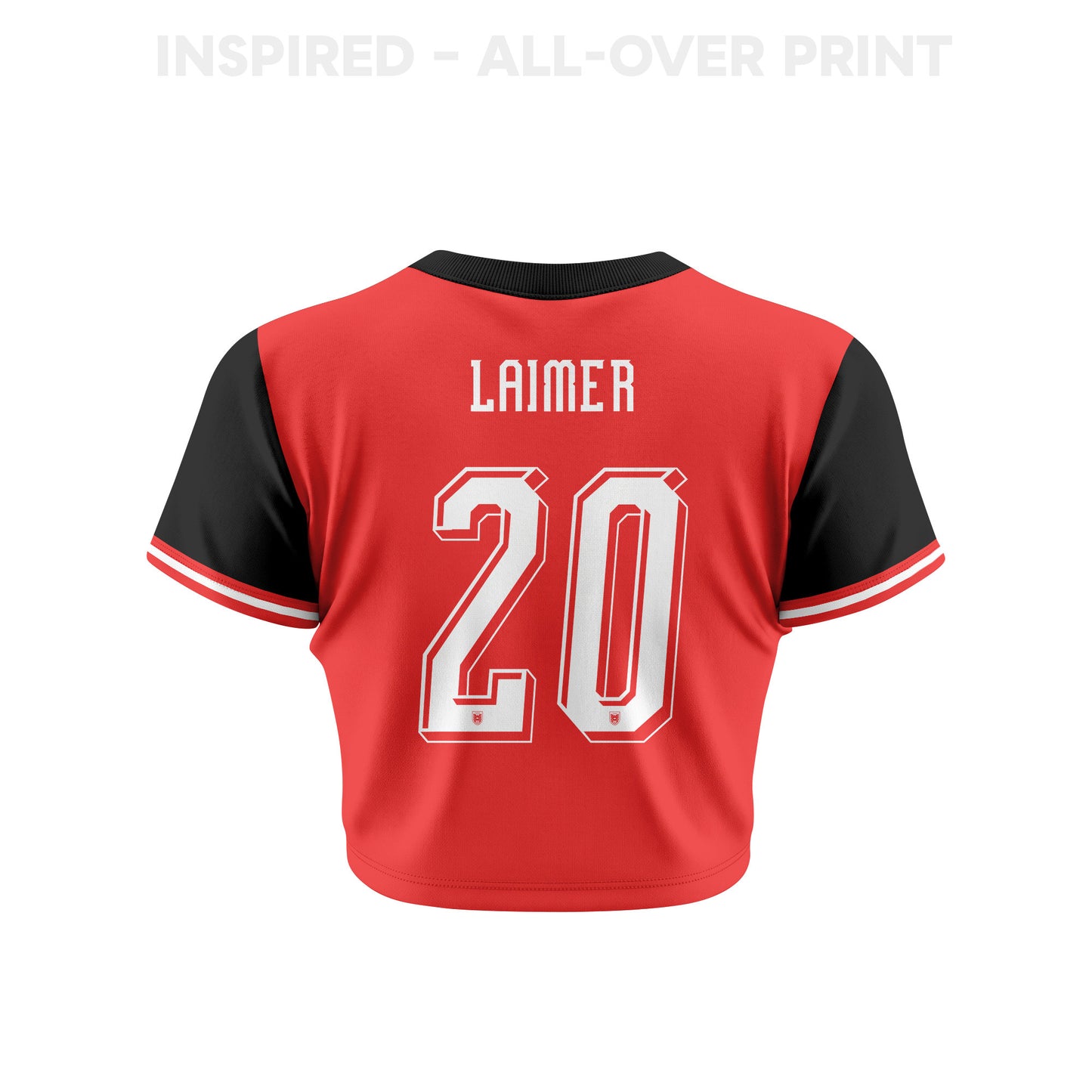 Konrad Laimer 20 Austria 2026 Women's Home All-Over Print Cropped Jersey - Red