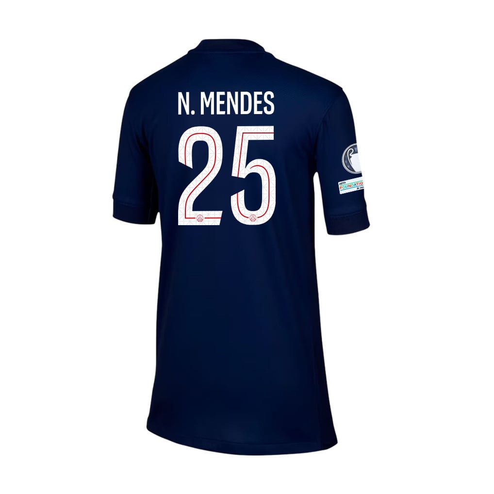Nuno Mendes 25 Paris Saint-Germain 2025/26 Final Match Detail Home Jersey – YOUTH, Navy