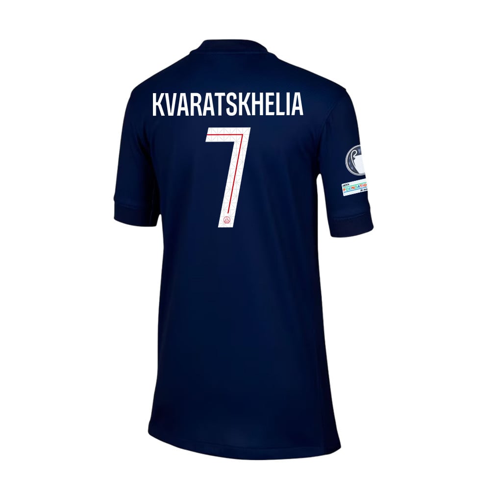 Khvicha Kvaratskhelia 7 Paris Saint-Germain 2025/26 Final Match Detail Home Jersey – YOUTH, Navy