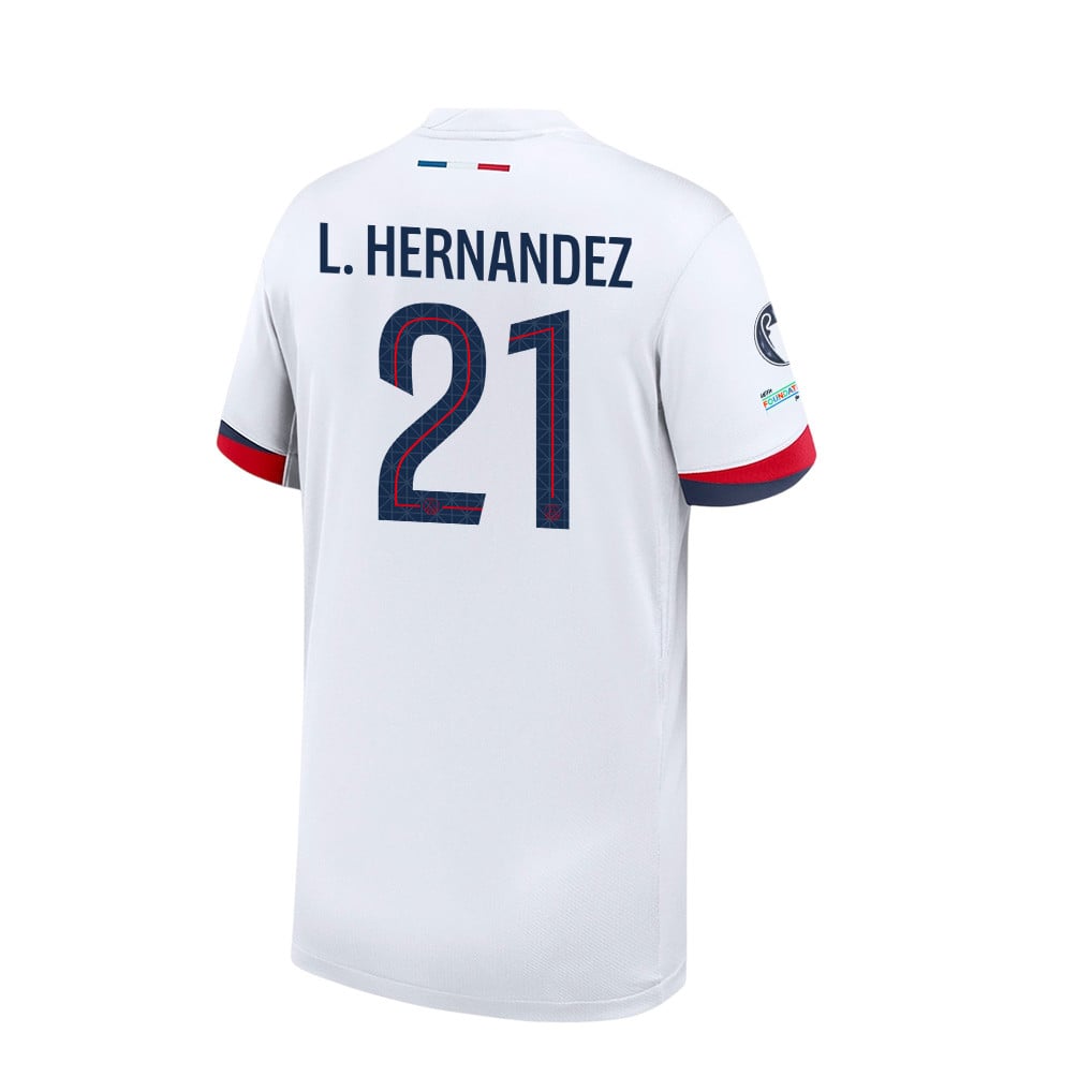 Lucas Hernández 21 Paris Saint-Germain 2025/26 Final Match Detail Away Jersey – YOUTH, White
