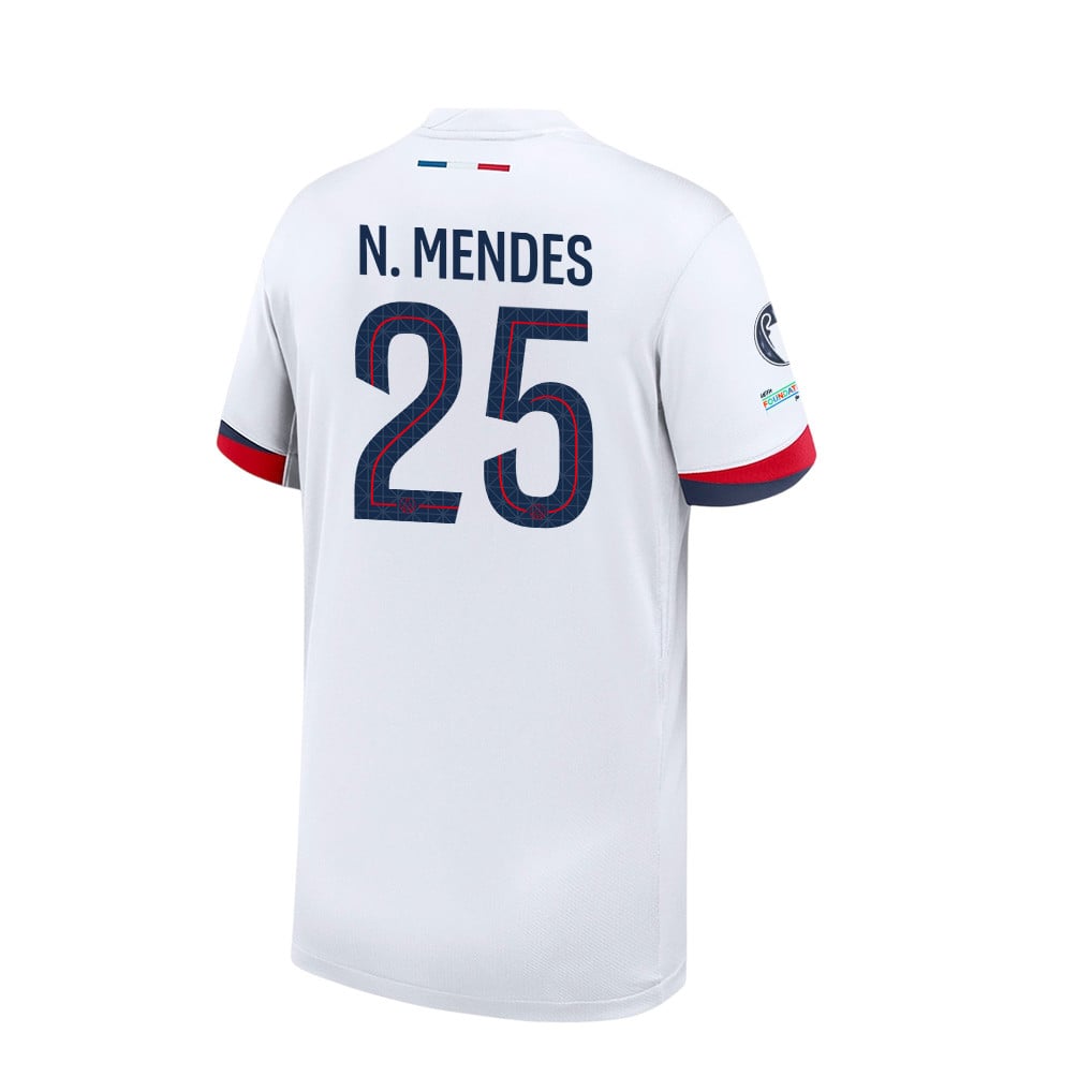 Nuno Mendes 25 Paris Saint-Germain 2025/26 Final Match Detail Away Jersey – YOUTH, White
