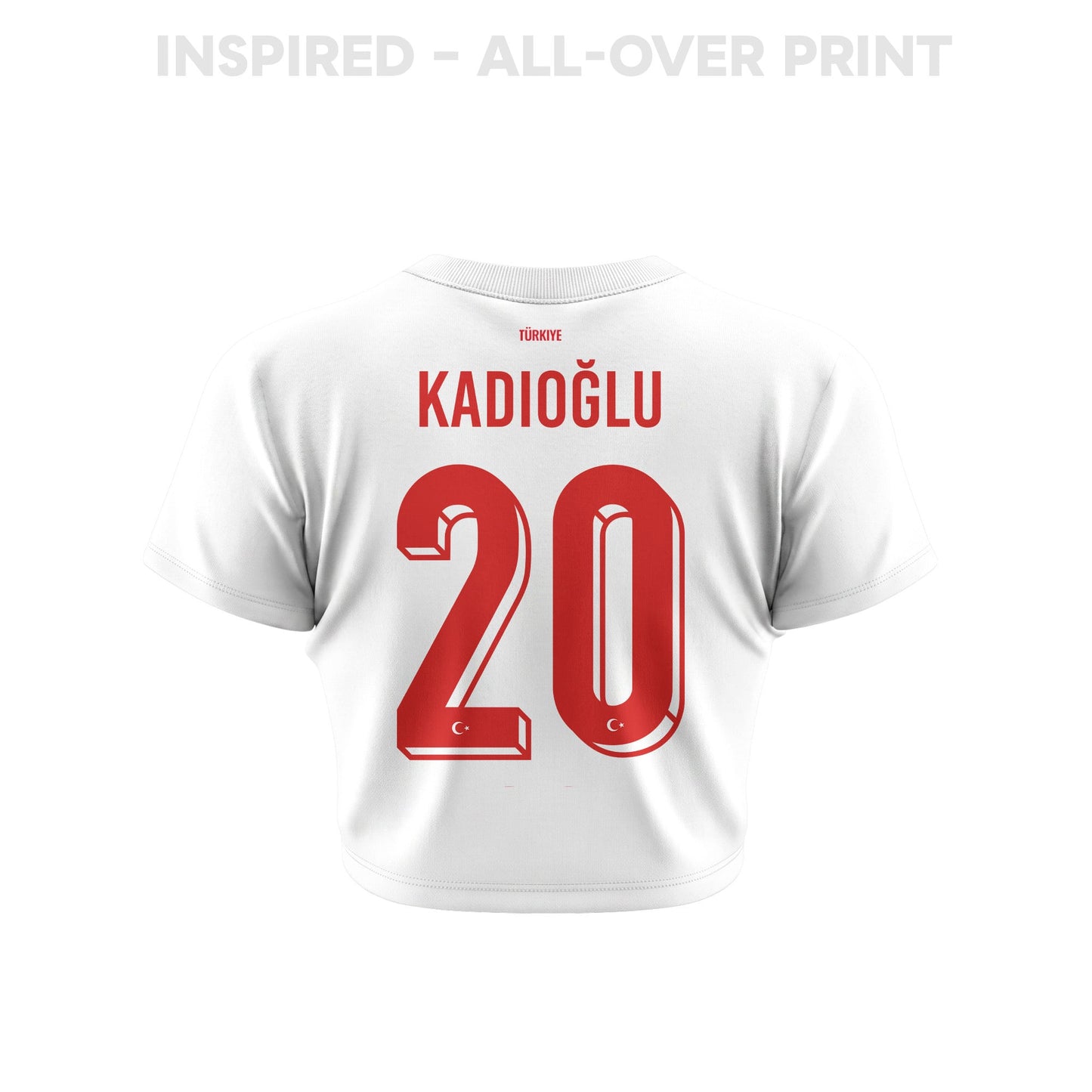 Ferdi Kadioglu 20 Turkey 2026 Women's Away All-Over Print Cropped Jersey - White