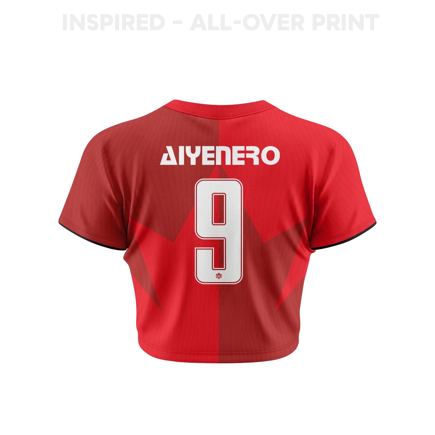 Marius Aiyenero 9 Canada 2026 Women's Home All-Over Print Cropped Jersey - Red