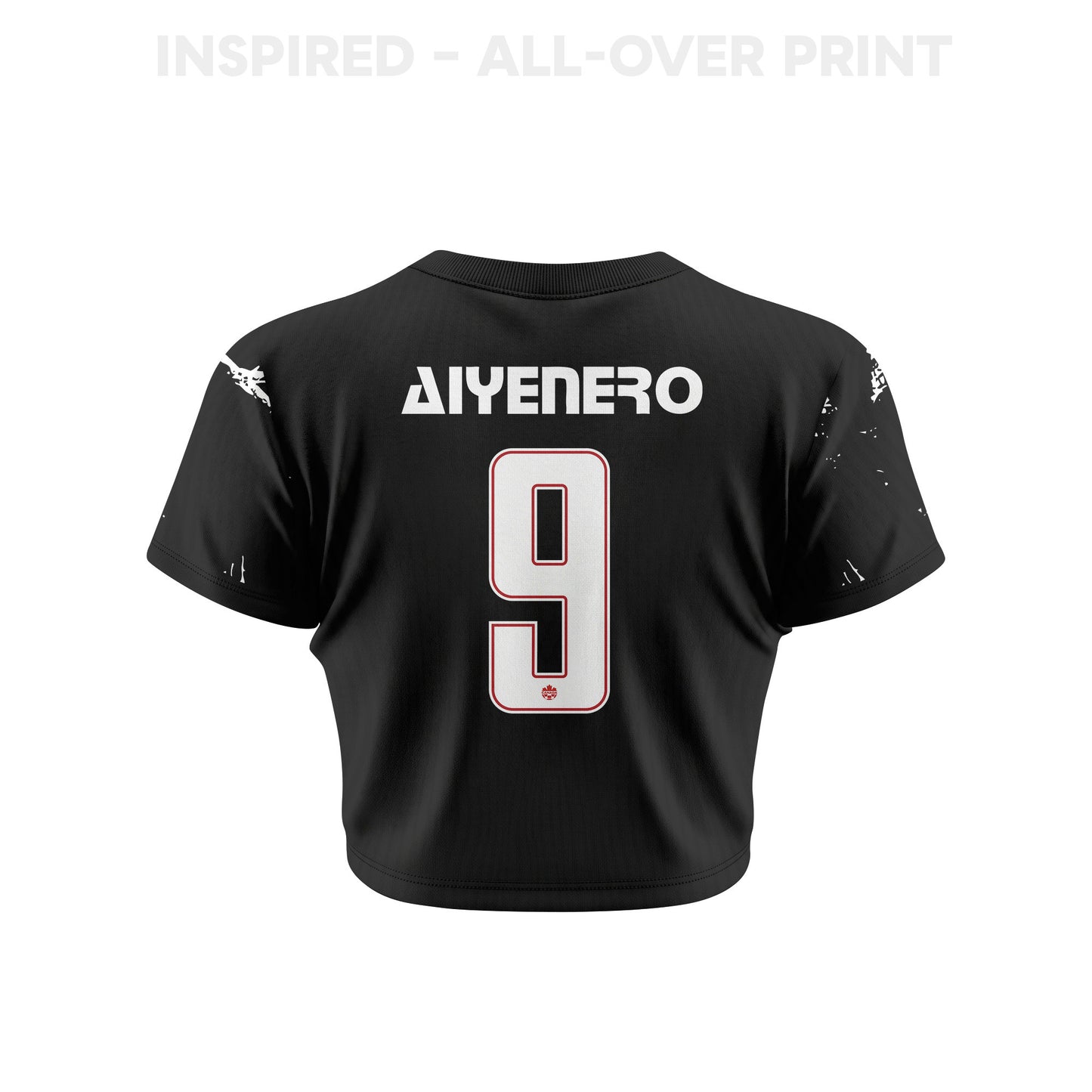 Marius Aiyenero 9 Canada 2026 Women's Away All-Over Print Cropped Jersey - Black