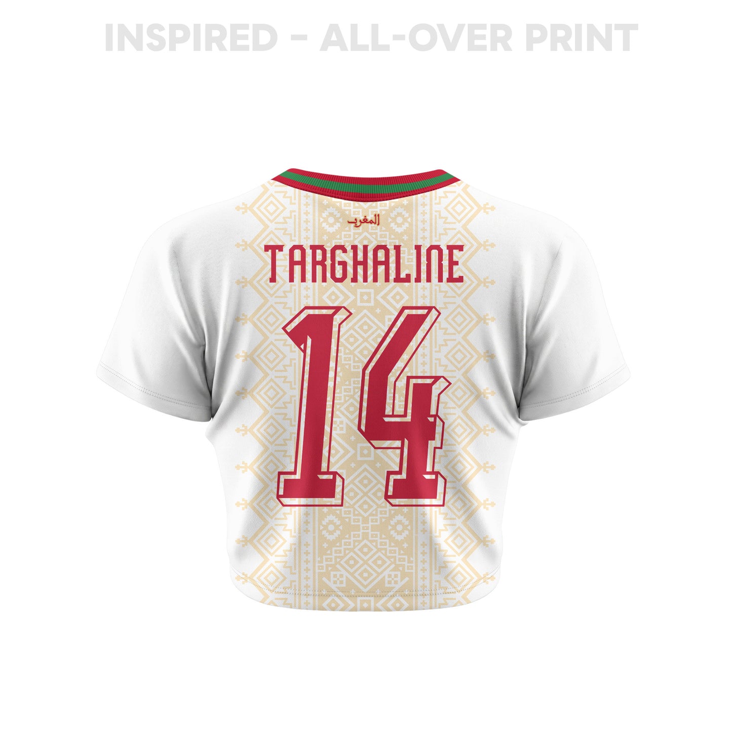 Oussama Targhaline 14 Morocco 2026 Women's Away All-Over Print Cropped Jersey - White