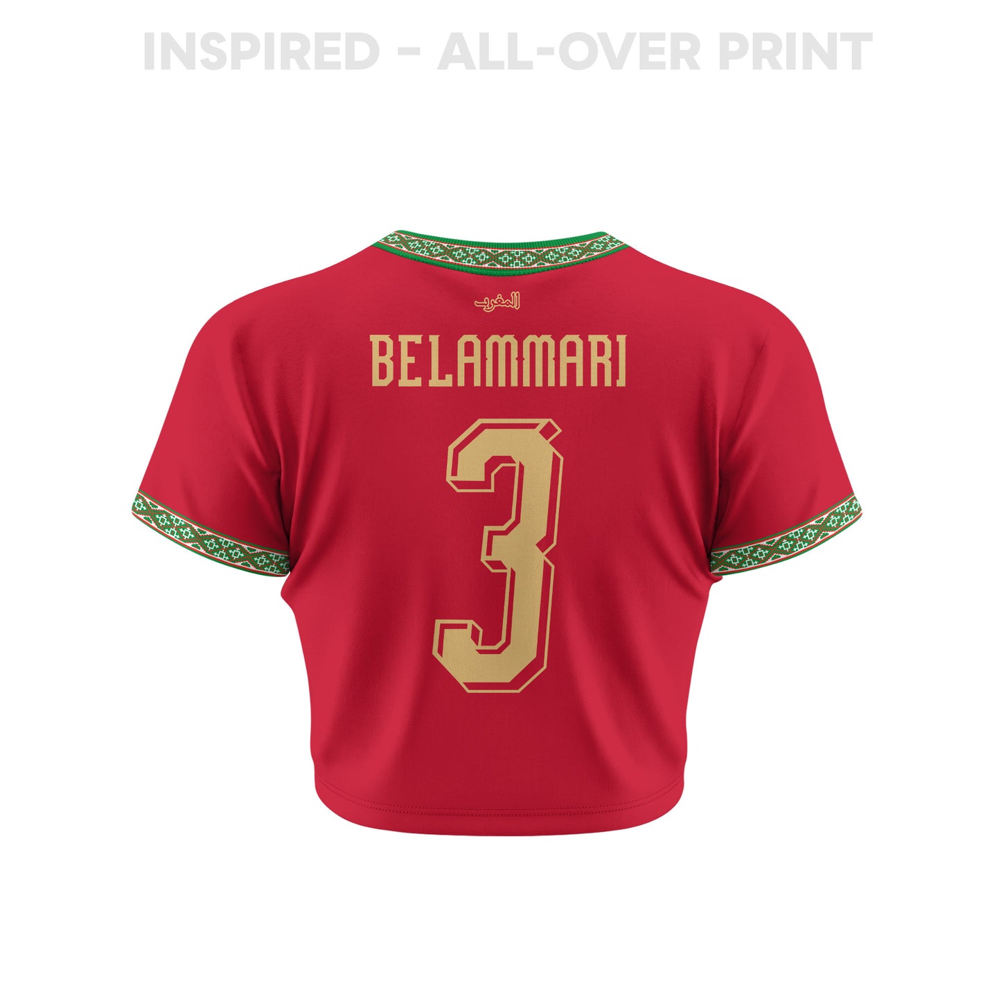 Youssef Belammari 3 Morocco 2026 Women's Home All-Over Print Cropped Jersey - Red