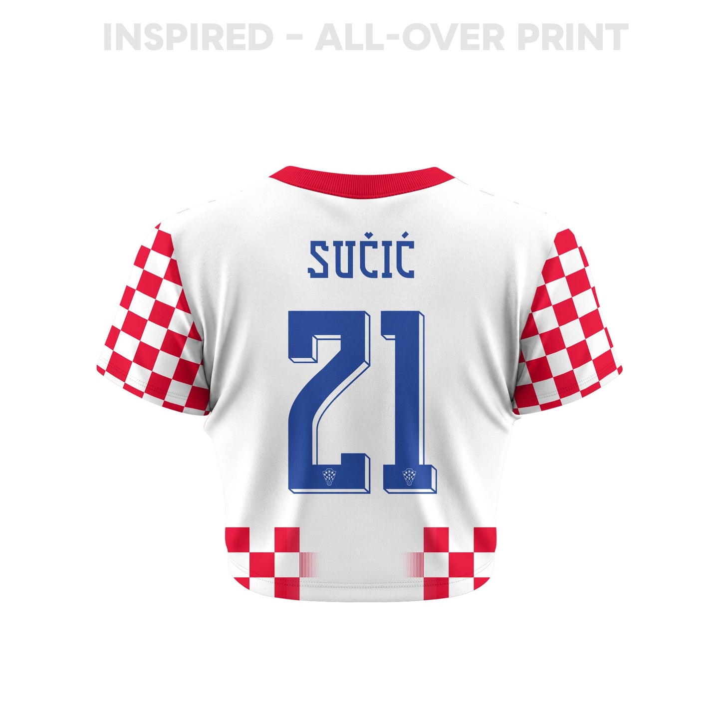 Luka Sučić 21 Croatia 2026 Women's Home All-Over Print Cropped Jersey - White