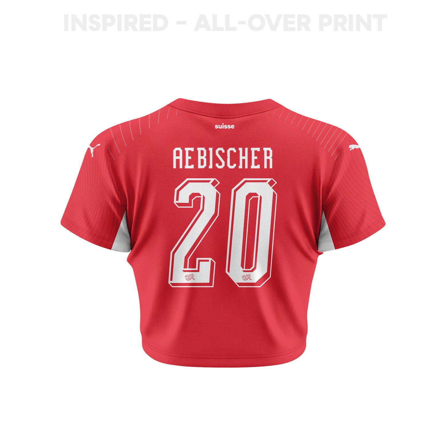Michel Aebischer 20 Switzerland 2026 Women's Home All-Over Print Cropped Jersey - Red