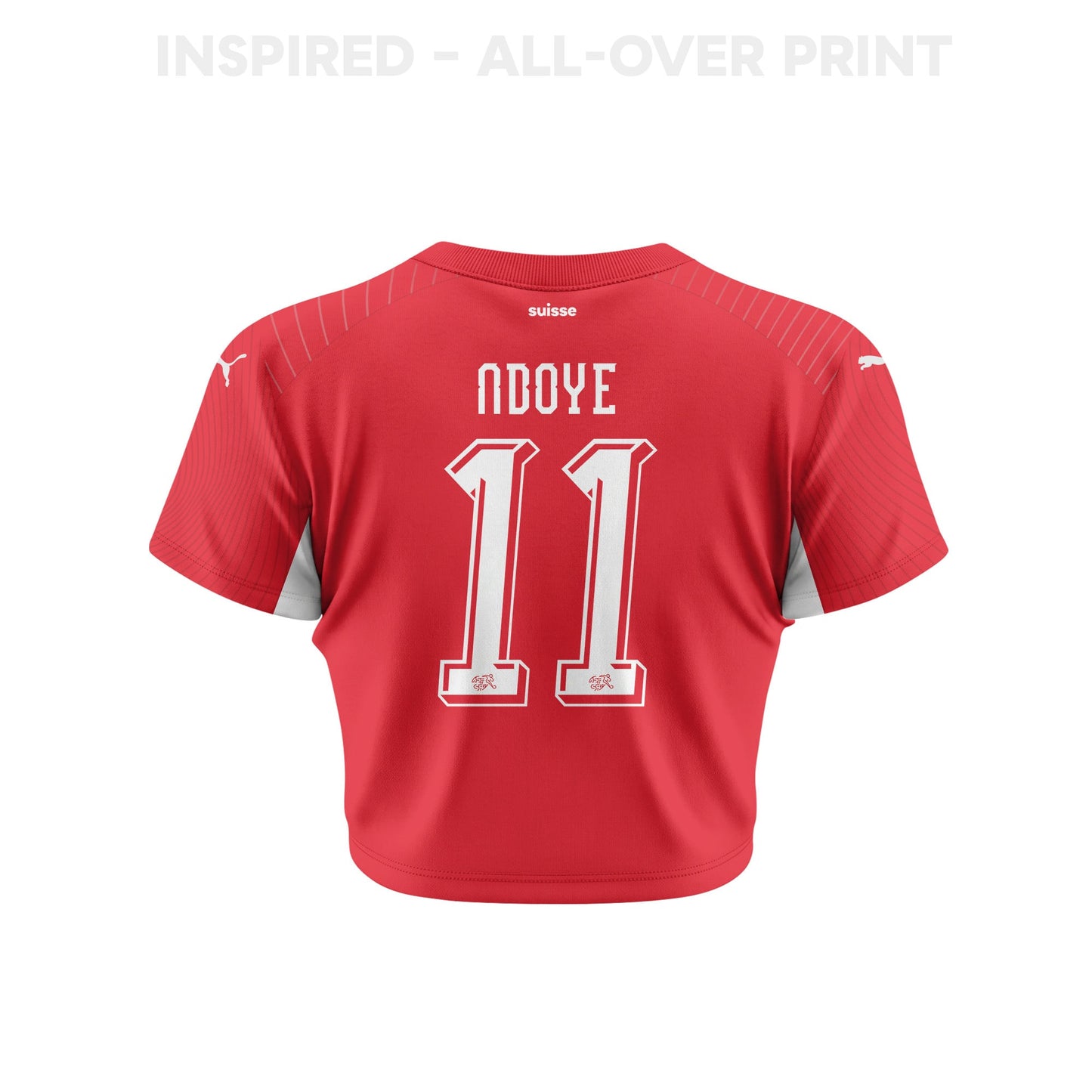 Dan Ndoye 11 Switzerland 2026 Women's Home All-Over Print Cropped Jersey - Red