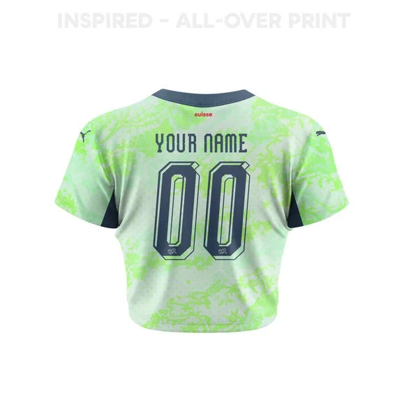 Switzerland 2026 Women's Away Personalized All-Over Print Cropped Jersey - Green