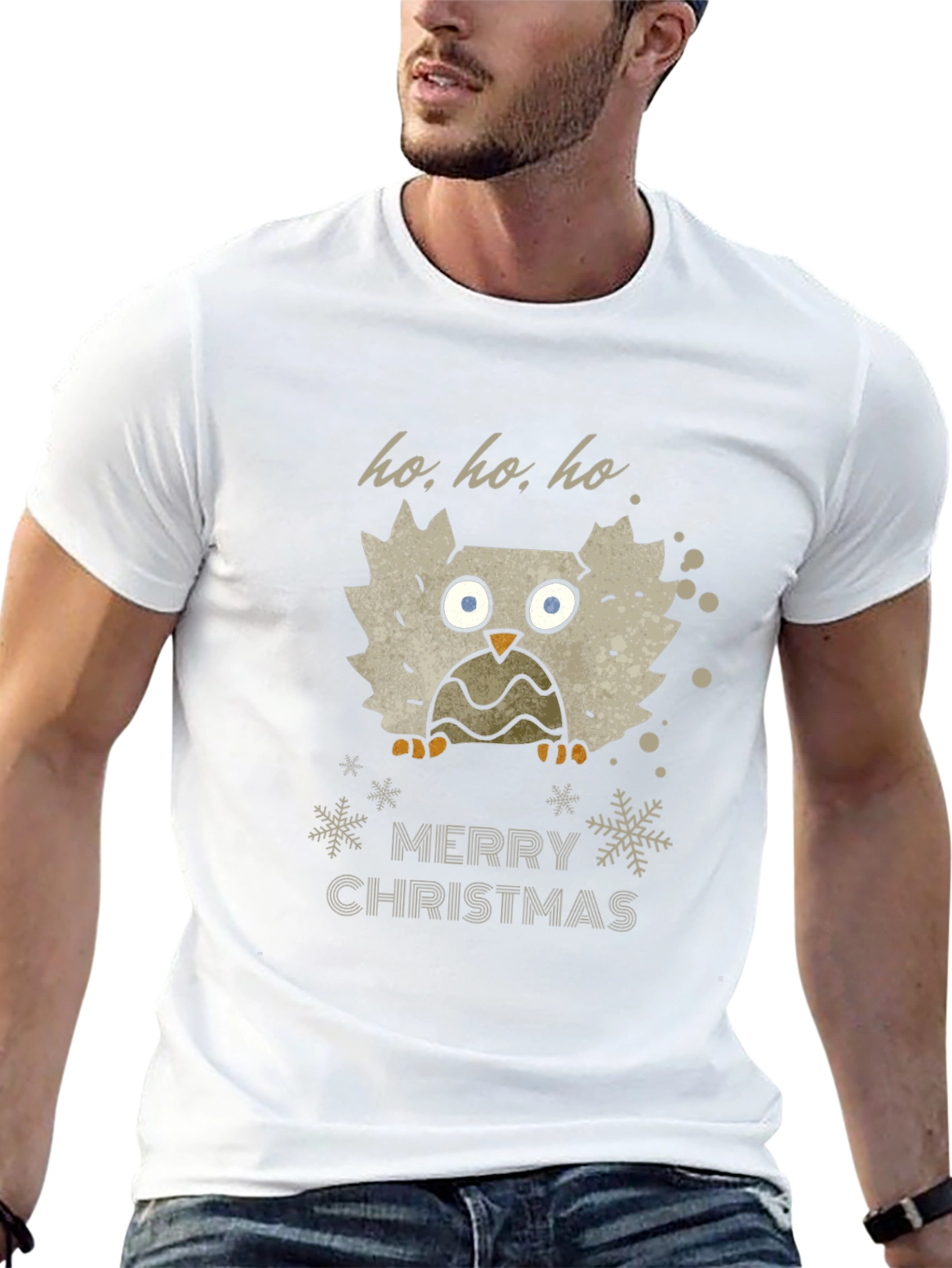 Festive Owl Merry Christmas Black T-Shirt