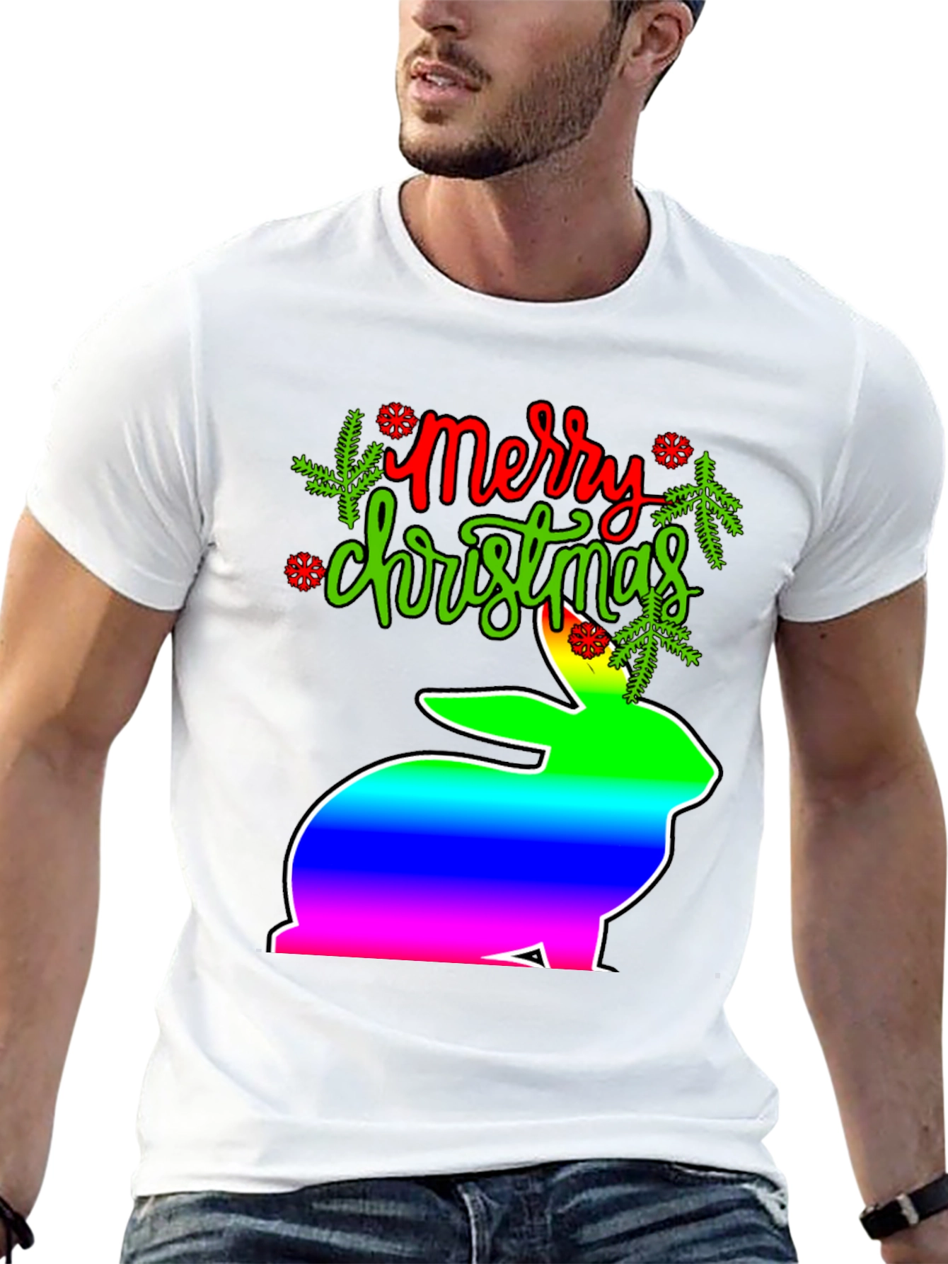 Merry Christmas Rainbow Bunny T-Shirt