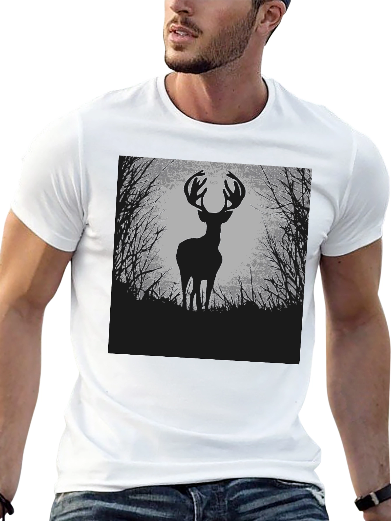 Deer Silhouette Graphic Tee - Black Cotton Blend