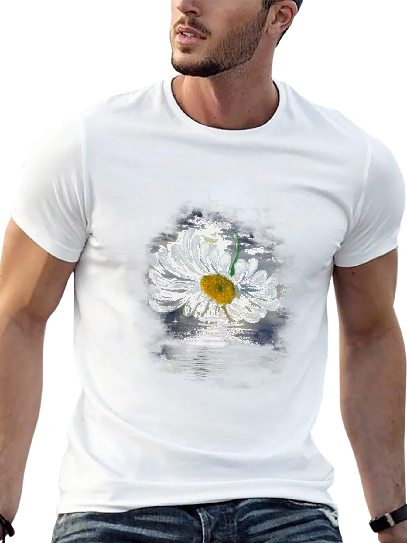 Daisy Flower Graphic Black T-Shirt