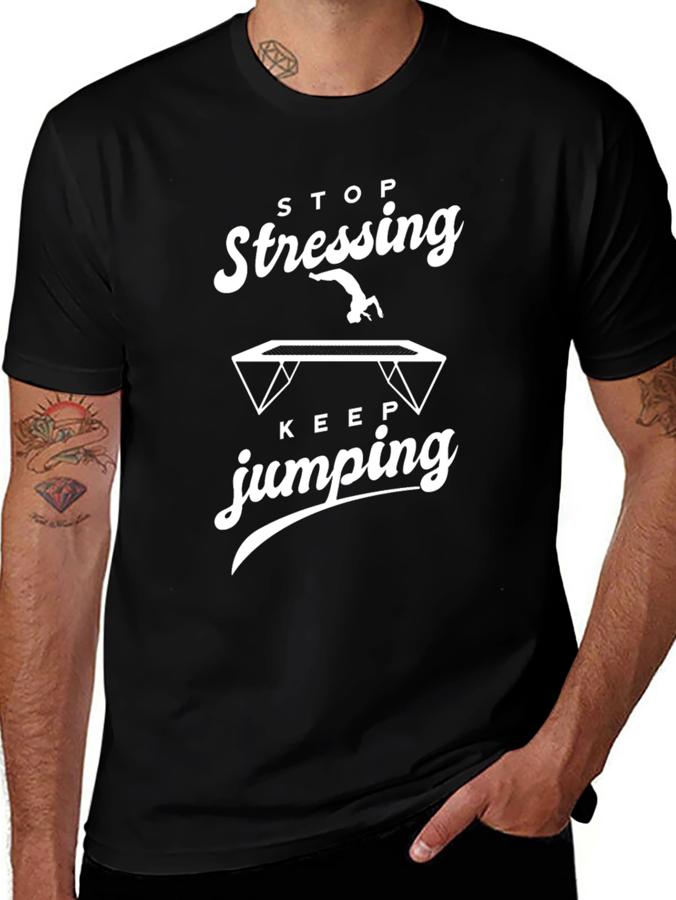 Stop Stressing Keep Jumping Black Graphic Tee