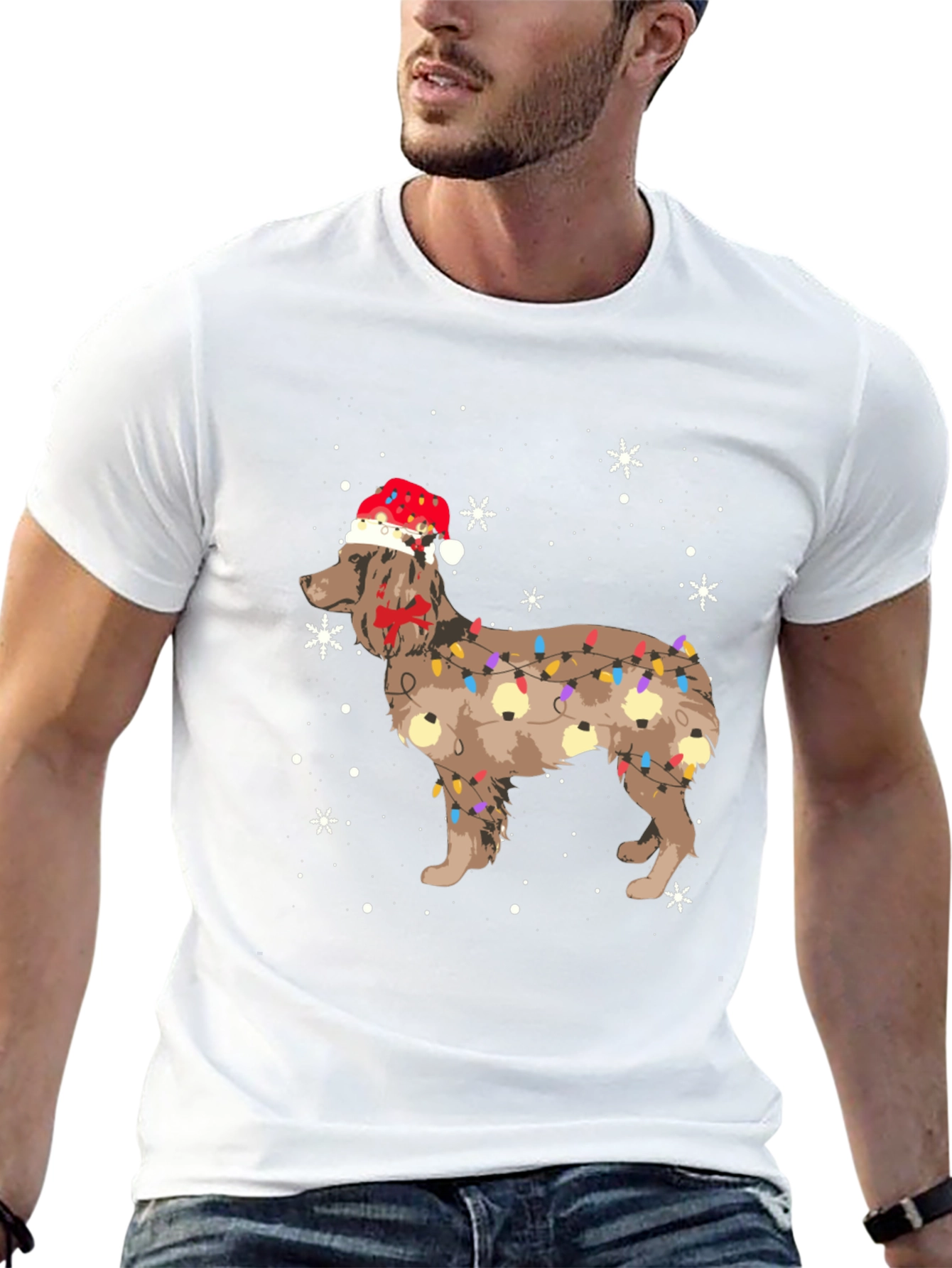 Festive Dog Christmas Lights Graphic Tee