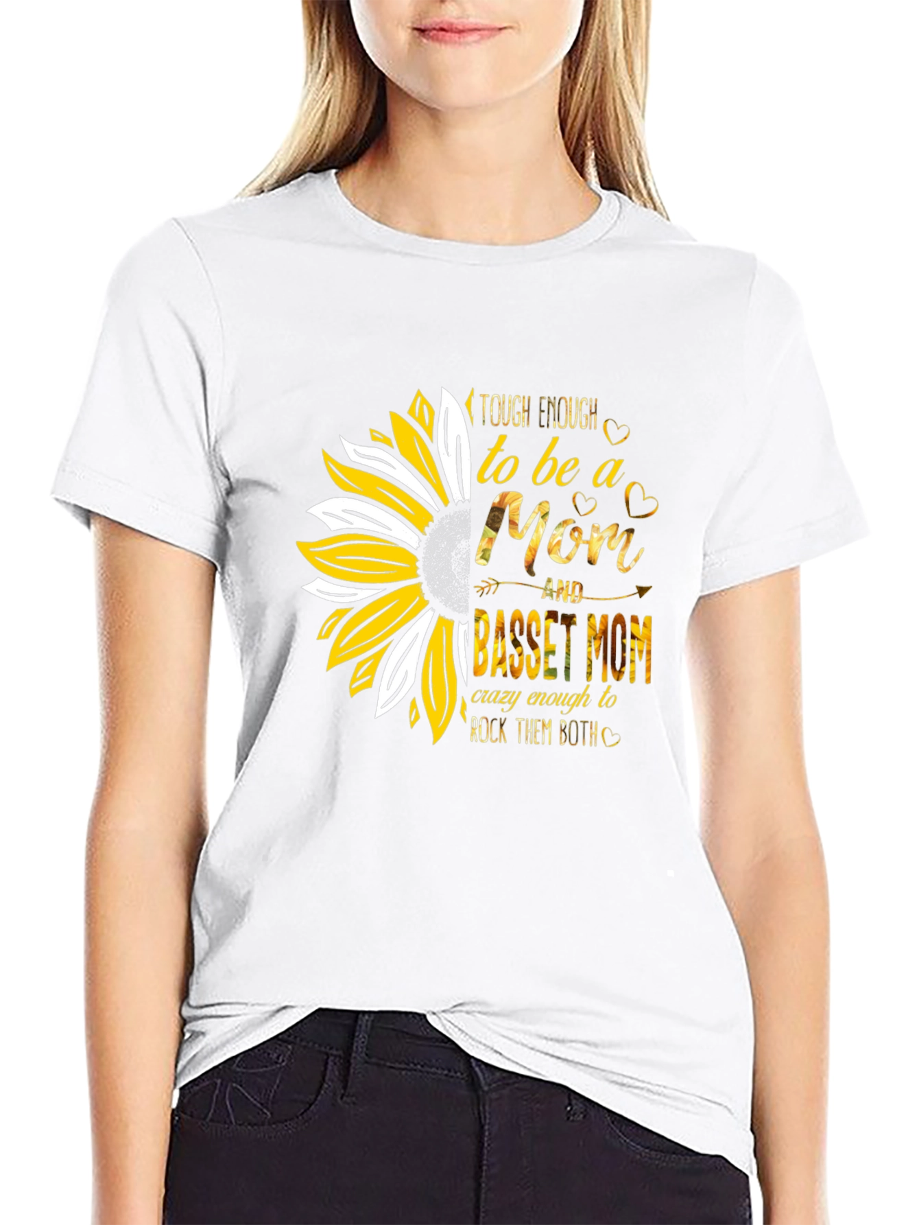 Basset Mom Graphic Tee - Sunflower Design