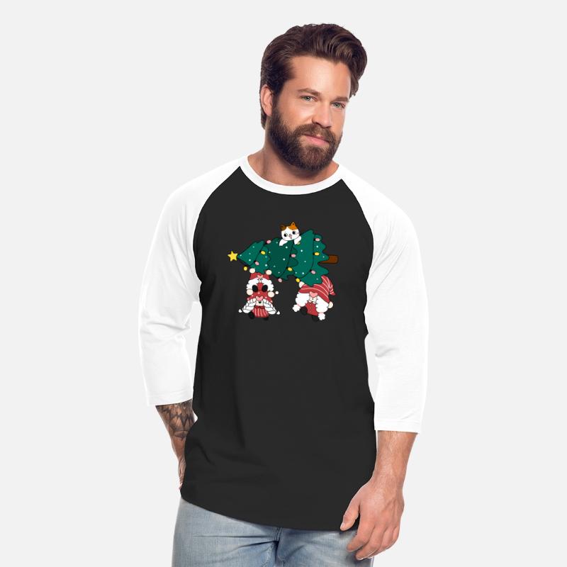 cute funny gnome with cat and Christmas tree