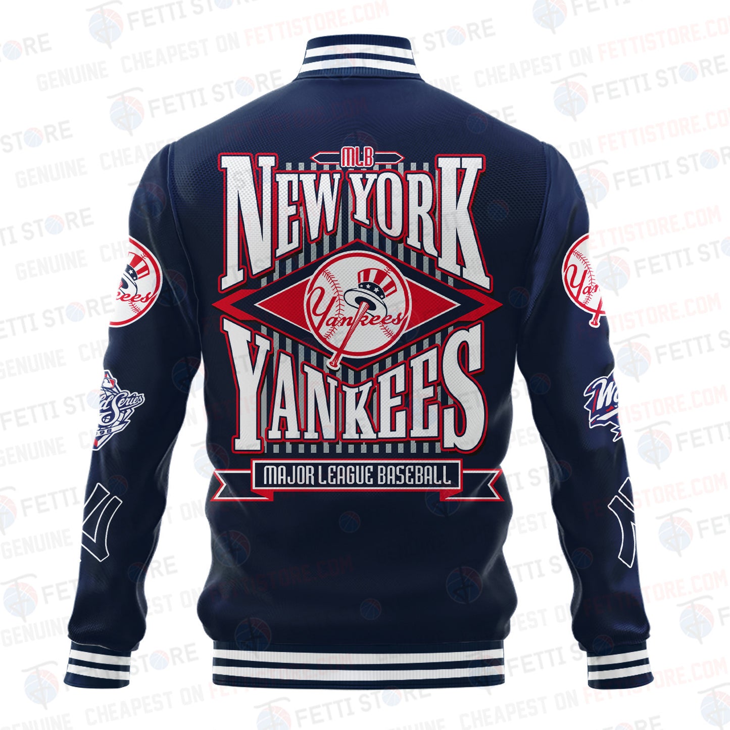 New York Yankees American League Baseball Vintage Pattern Varsity Jacket - All-Over-Printed Jacket