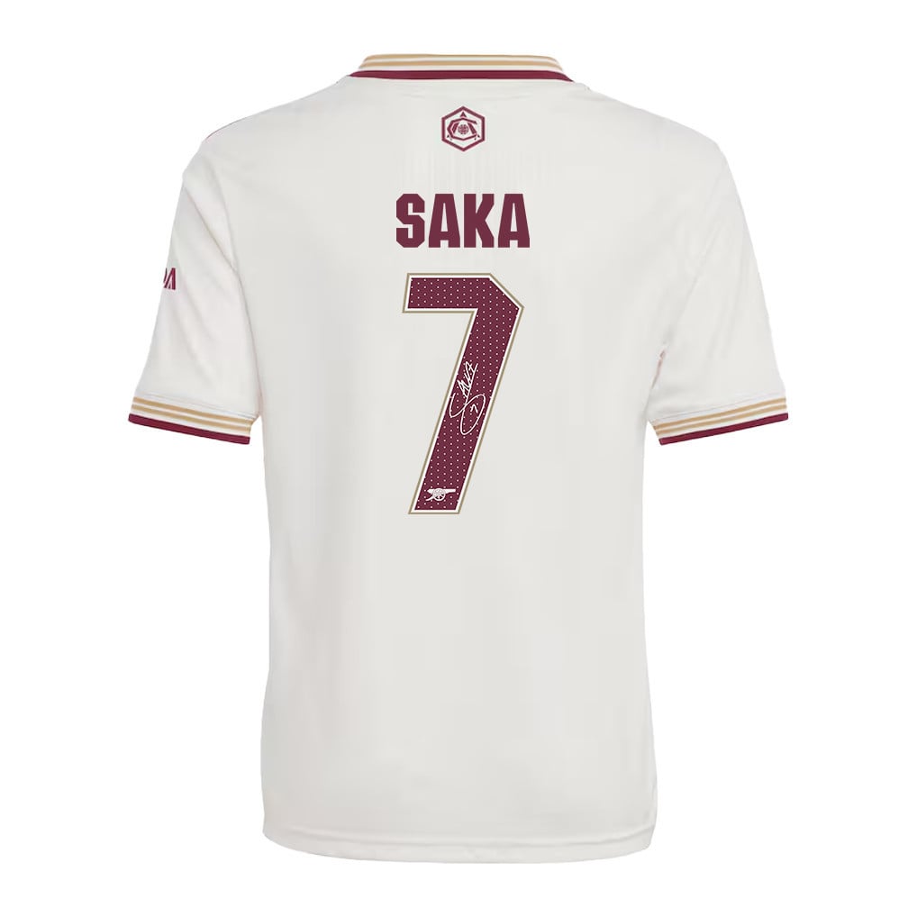 Bukayo Saka 7 Signature Arsenal 25/26 Third YOUTH Jersey - Cream