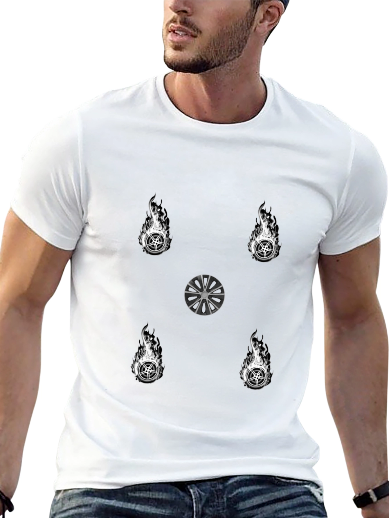 Fiery Wheel Graphic Tee - Stylish Black T-Shirt