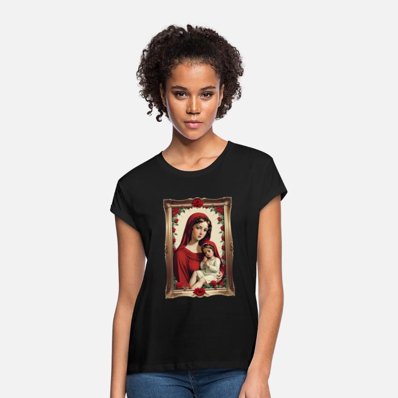 Mother Mary and Baby Jesus in a Frame with Roses