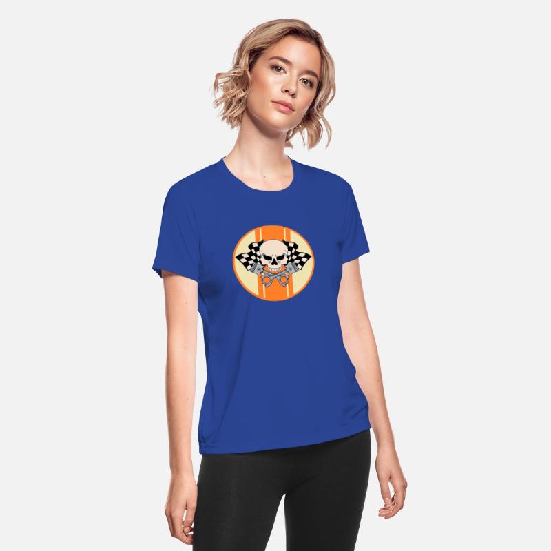 Orange racing stripe with pirate skull and pistons