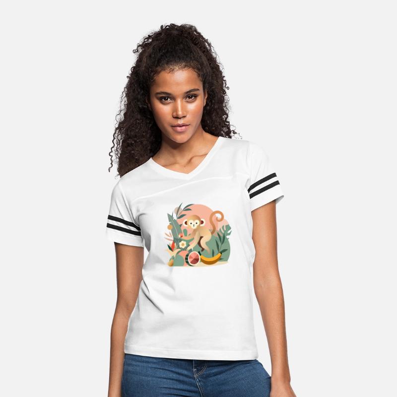 Playful monkey with tropical fruits