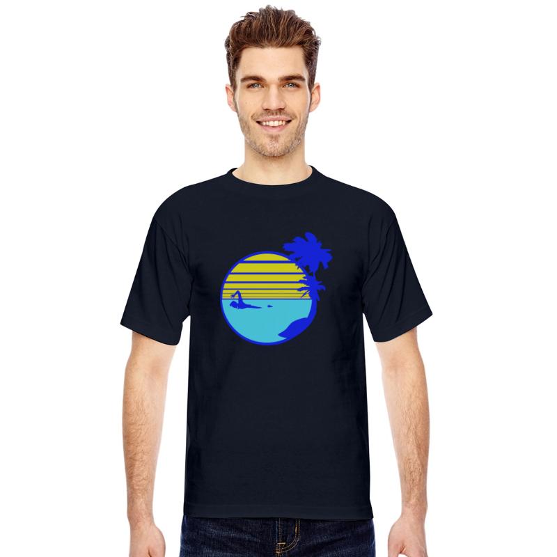 Swimming Man Palm Trees Beach Stripes Sea Trip Fun