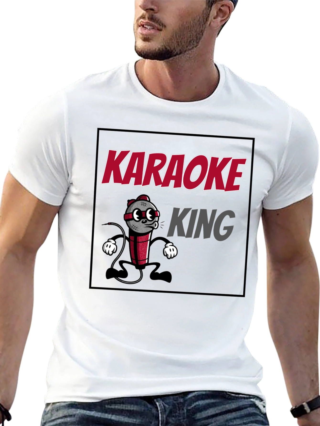 Karaoke King Graphic T-Shirt - Funny Cartoon Mic Tee