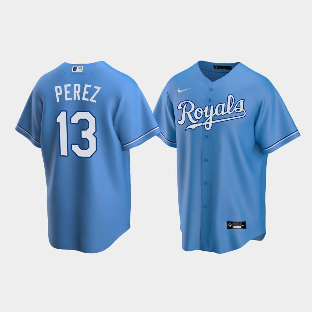 Men's Kansas City Royals 13 Salvador Perez Light Blue Alternate Jersey Jersey