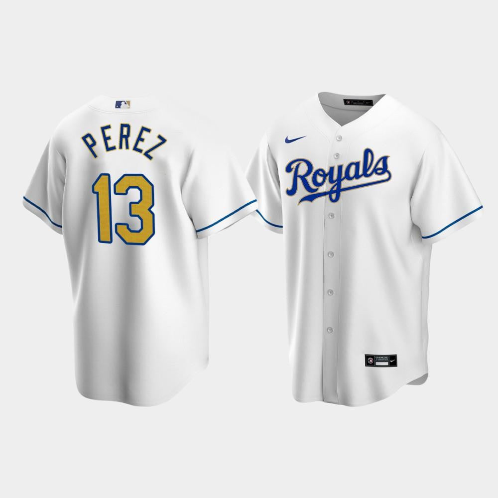 Men's Kansas City Royals Salvador Perez 13 White Home Cool Base Jersey Jersey