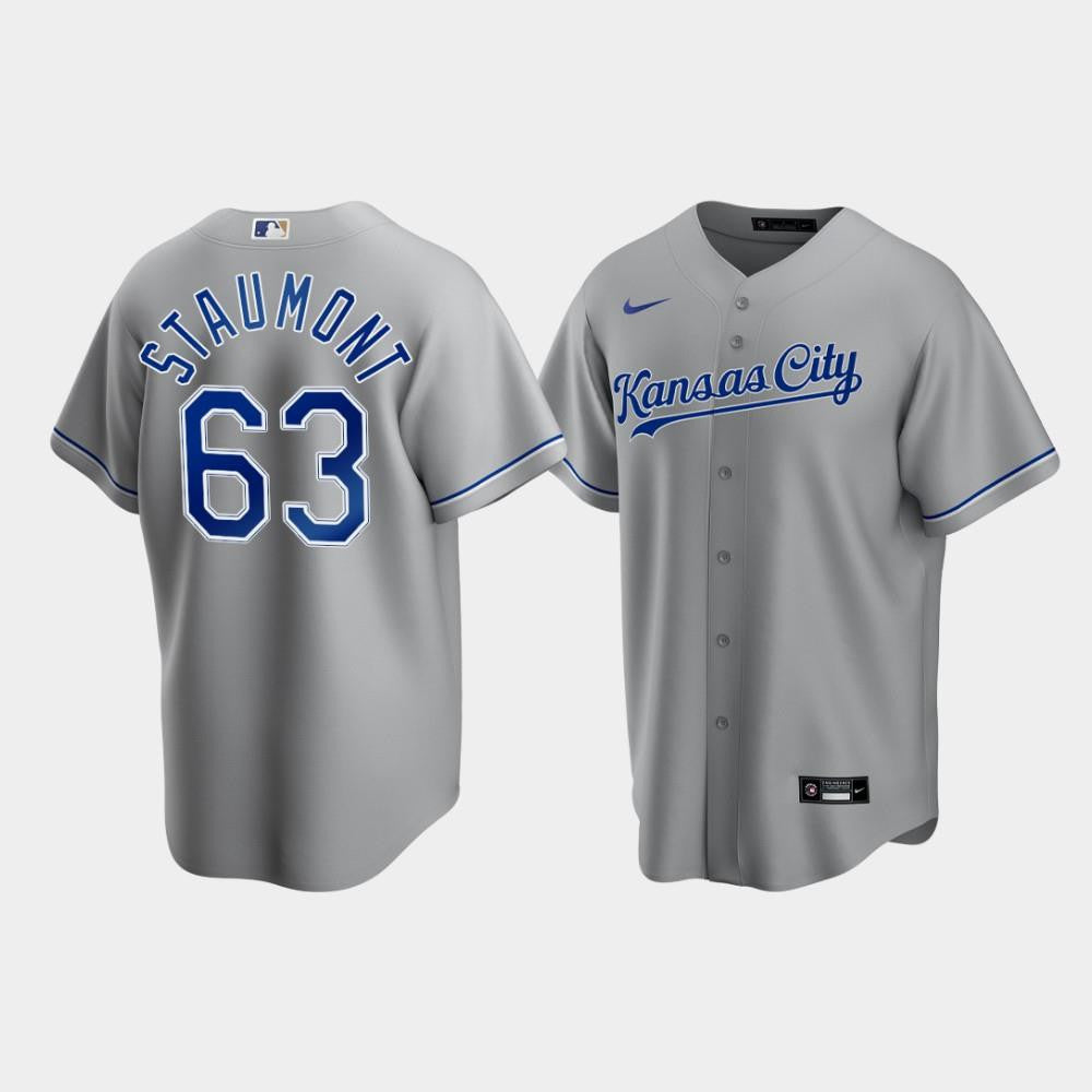 Men's Kansas City Royals Josh Staumont 63 Gray Road Cool Base Jersey Jersey