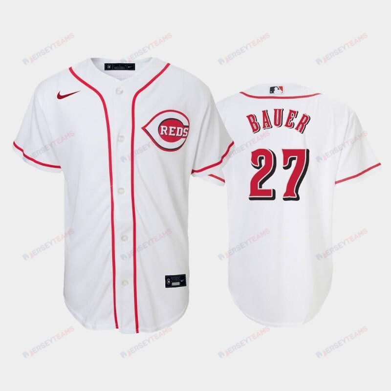 27 Trevor Bauer Youth Reds Home White Jersey Jersey